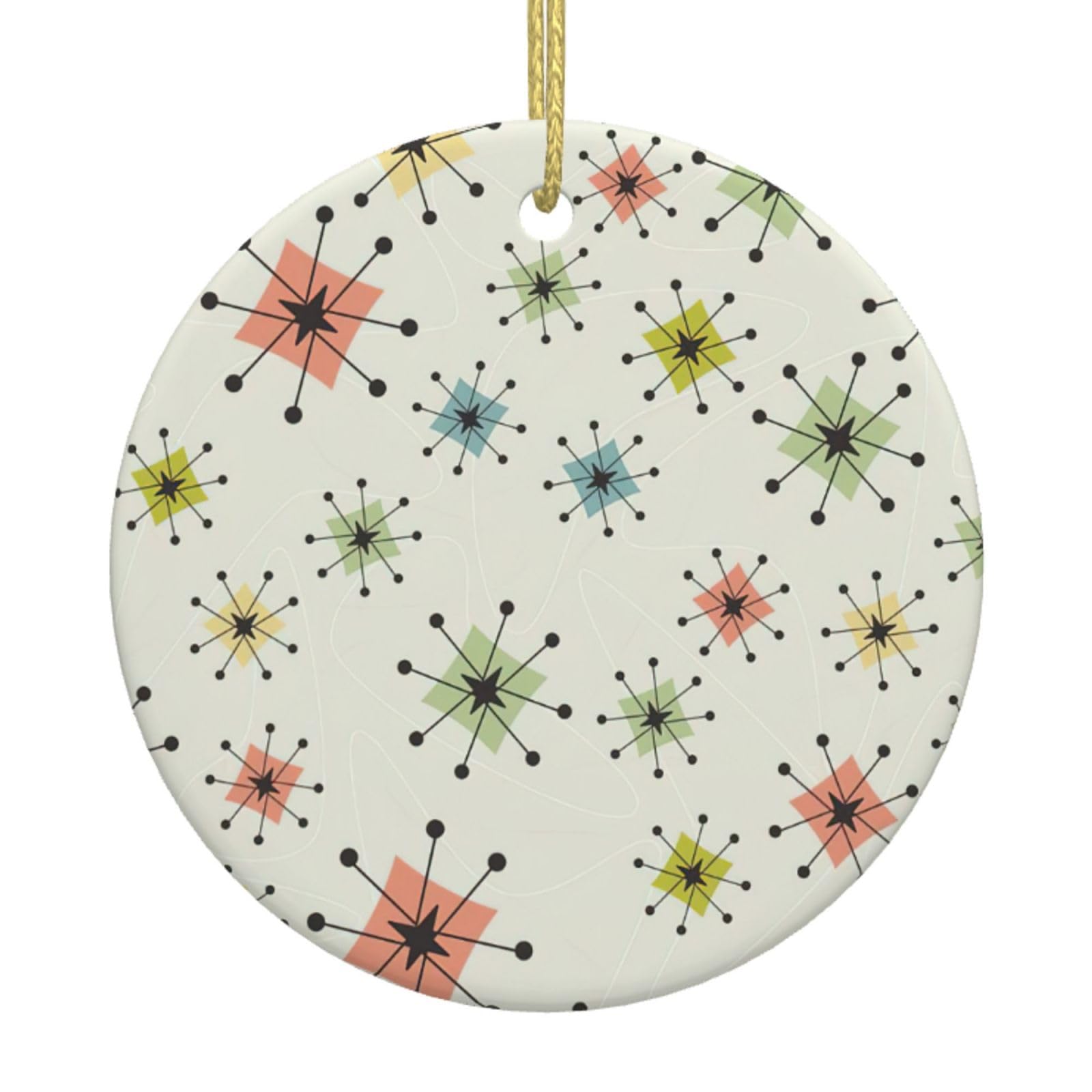 Modern Print Christmas Ornaments, Ceramic Hanging Ornament, Round Shape Decorations