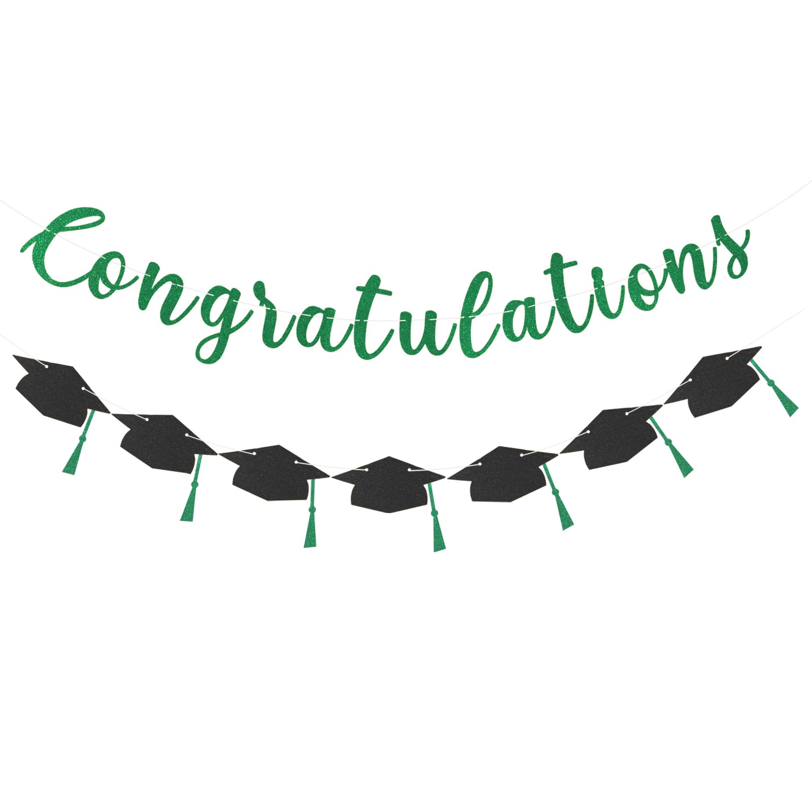 Class of 2026 Graduation Decorations Pre-Strung Glitter Congratulations Banner with Grad Cap Banner Graduation Garland for High School College 2026
