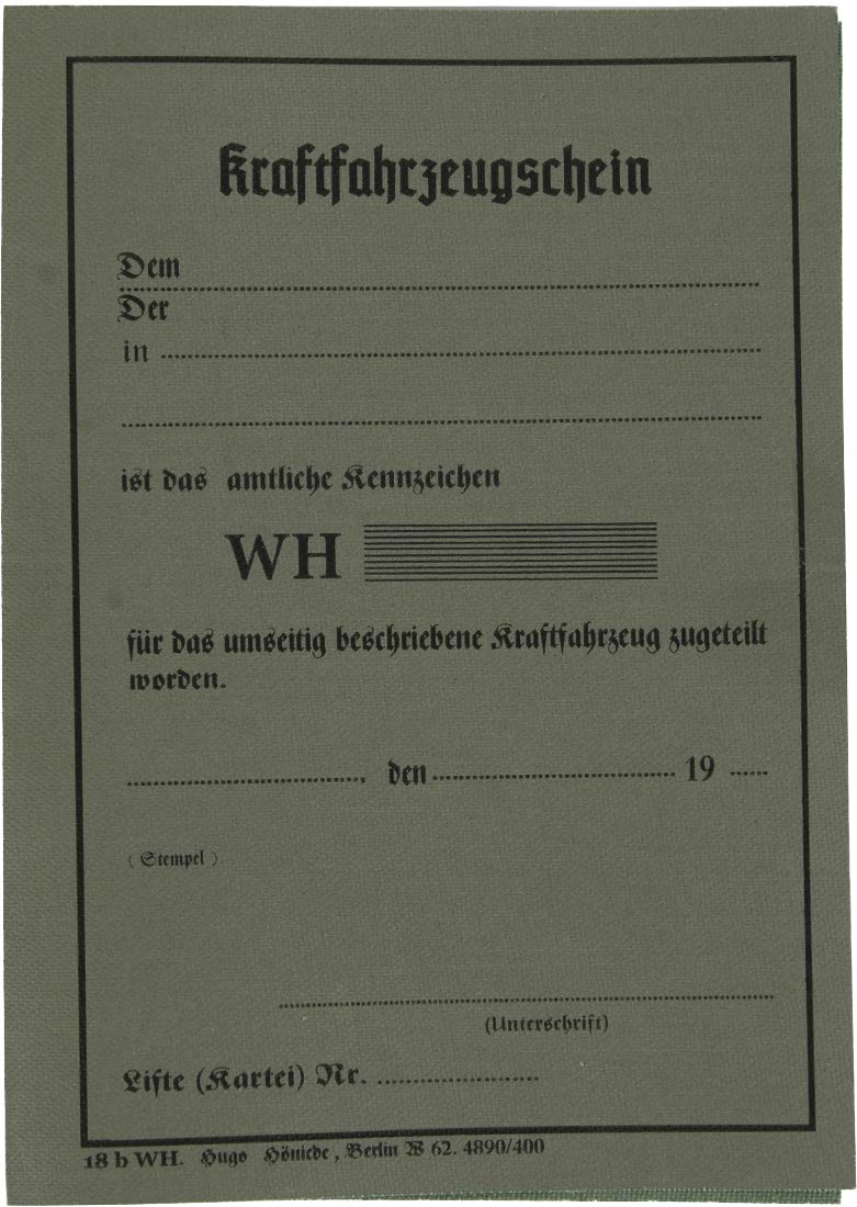 Epic Militaria Ww2 German Vehicle Registration Document
