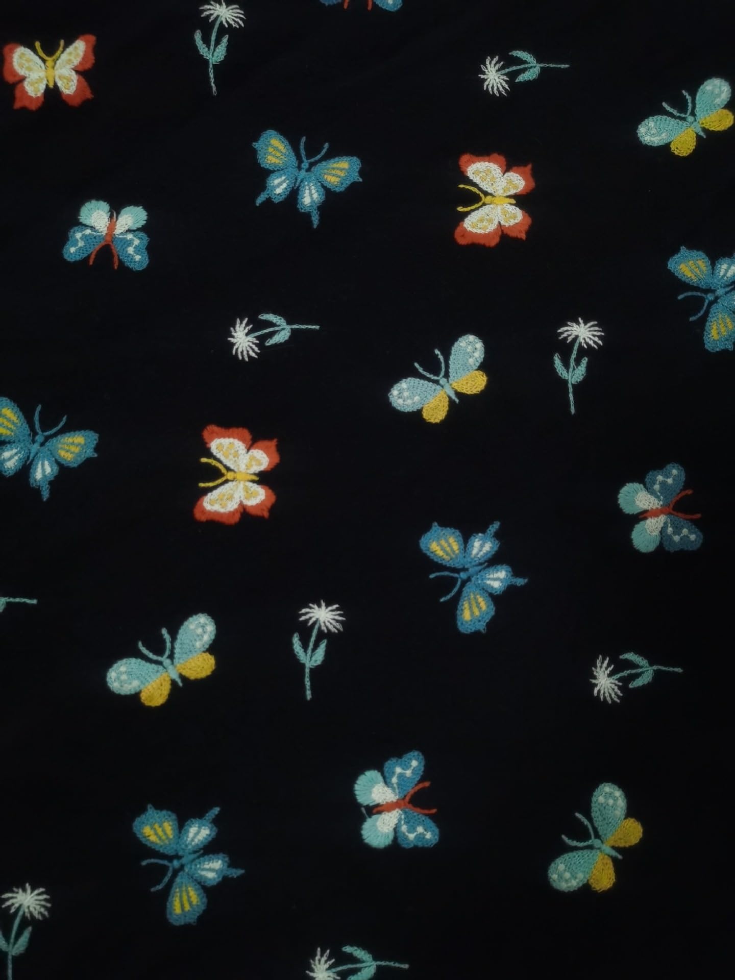Material for Sewing Pastoral Style Butterfly Embroidered Cotton Linen Fabric Women's Dress Luggage Bag Decorative Sewing(Black)