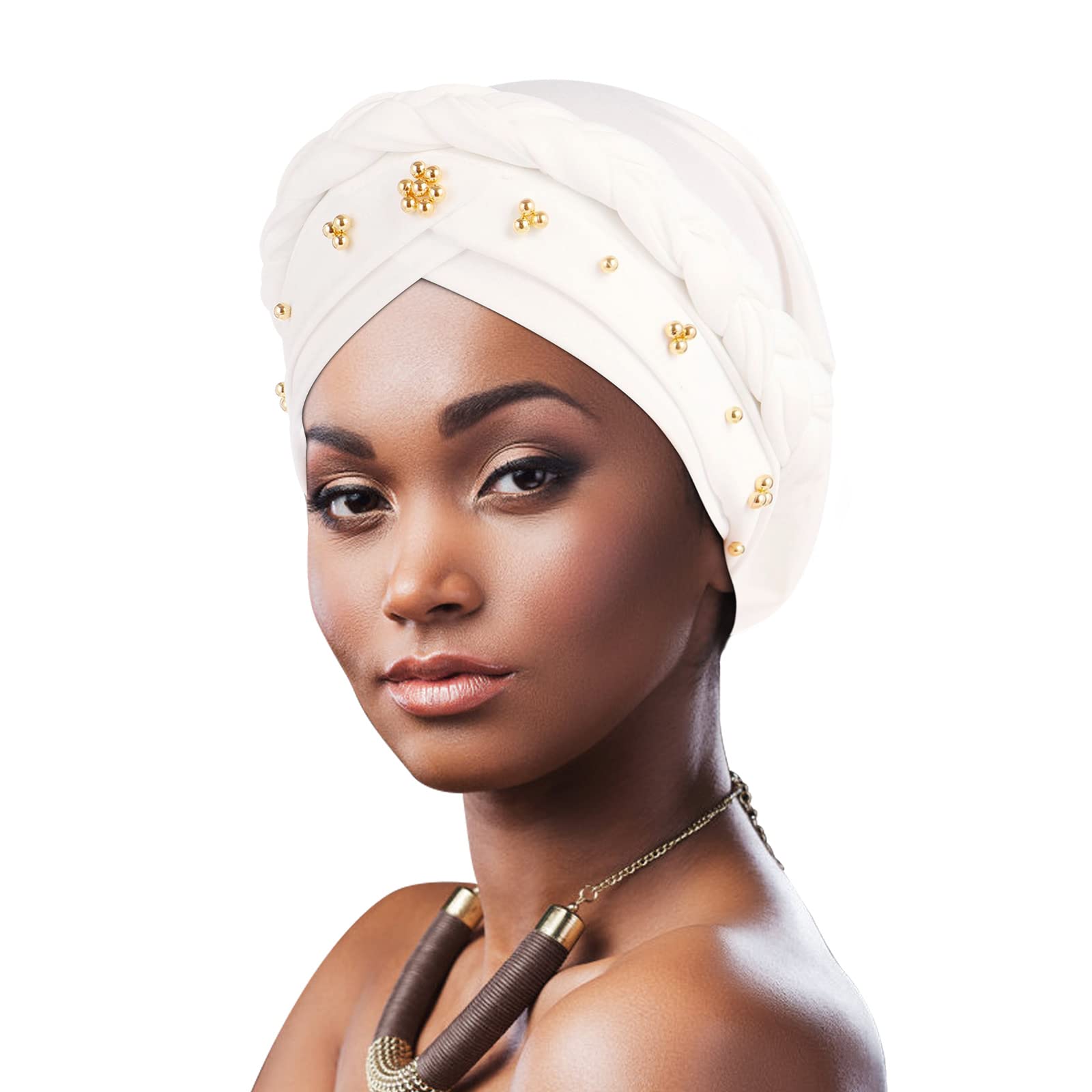 DRESHOW 1 Stück Afrikanischer Damen Turban Geflecht Kopfbedeckung Kopftücher Chemo Kappe Vorgebunden Beanie Mütze Kopfwickel Schlafmütze
