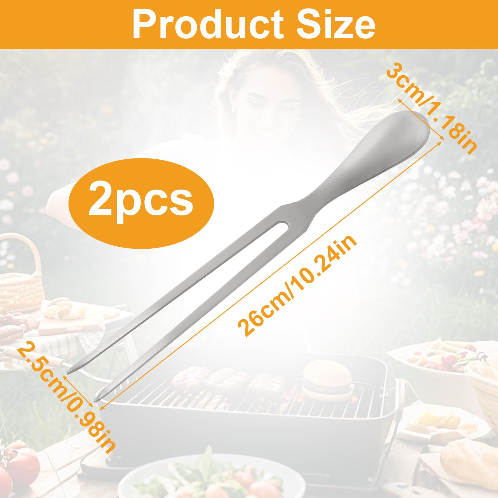 2 tenedores de carne de acero inoxidable, tenedor largo WMF, tenedor de carne para asar y trinchar, tenedor de barbacoa de acero inoxidable con mango ergonómico, ideal para camping y cocina, 27 cm