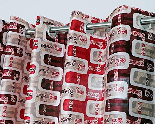 Image of Exporthub 2 Pieces Fancy Design Red Box Polyester Eyelet Long Door Curtains - Length 9 Feet, (EHSPR712 94)