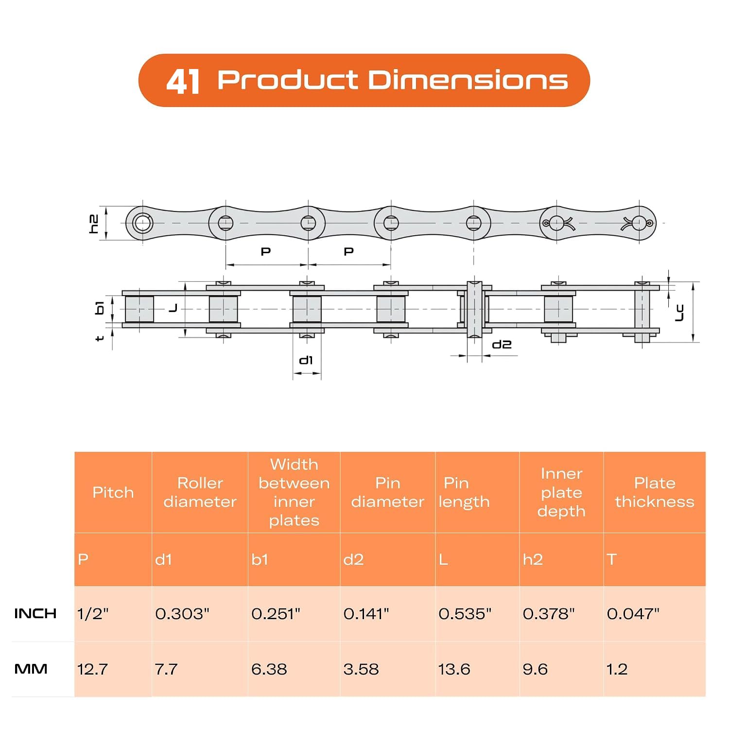 CHR #41 Roller Chain - 10FT | 239 Links + 2 Free Connecting Links | 1/2" Pitch, Carbon Steel | Industrial Chain for Bikes, Go-Karts, Bicycles & Machinery | ISO 9001-2000 Certified — Amazon image 4