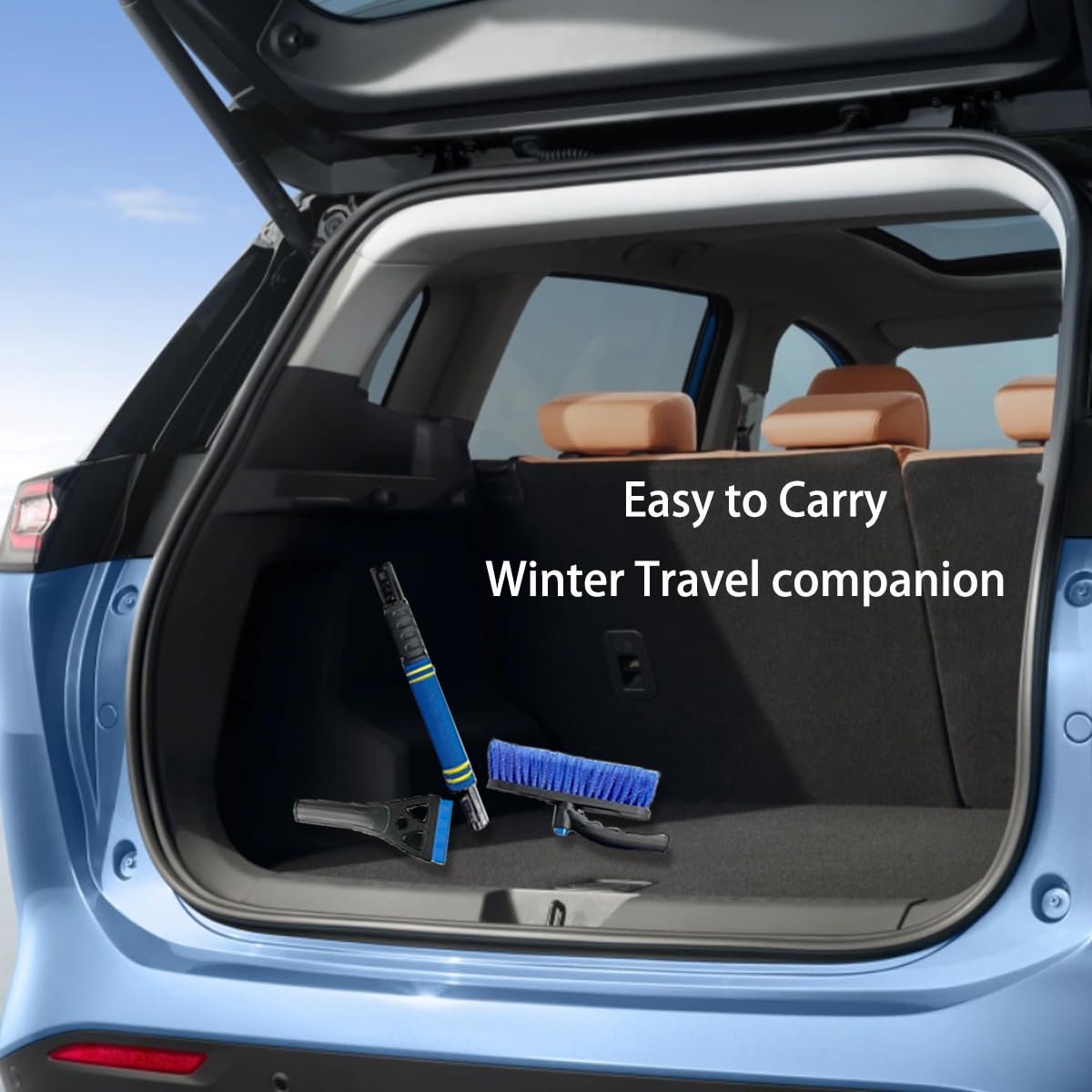 Cepillo de nieve telescópico de aluminio con raspador de hielo, accesorio de invierno para coche, SUV, agarre ergonómico de espuma para camiones, parabrisas y ventanas (azul)