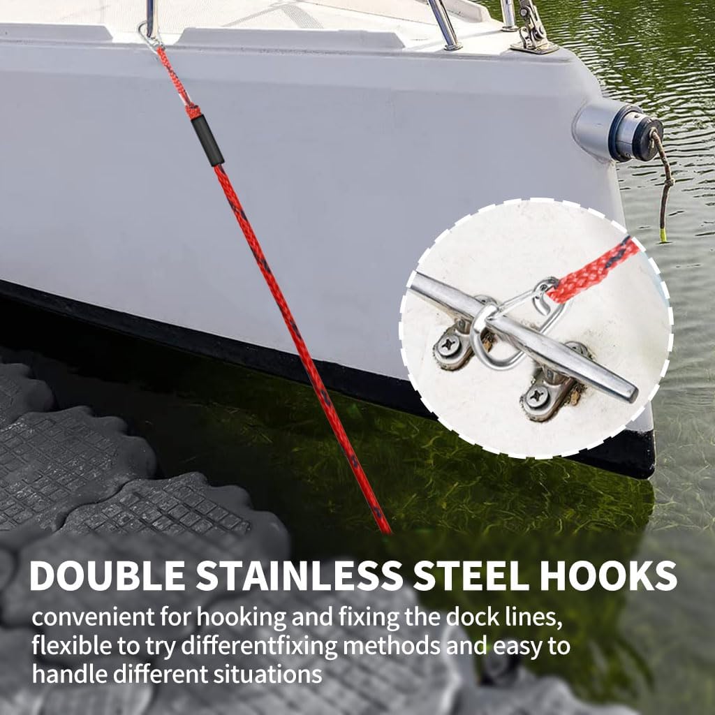 4-5.5ft, Bungee Dock Line with Stainless Steel Clip Safe Boat Rope Mooring String with Foam Float for Pontoon, Boat Accessories, Sea Doo,2 Pack （Red&Black）