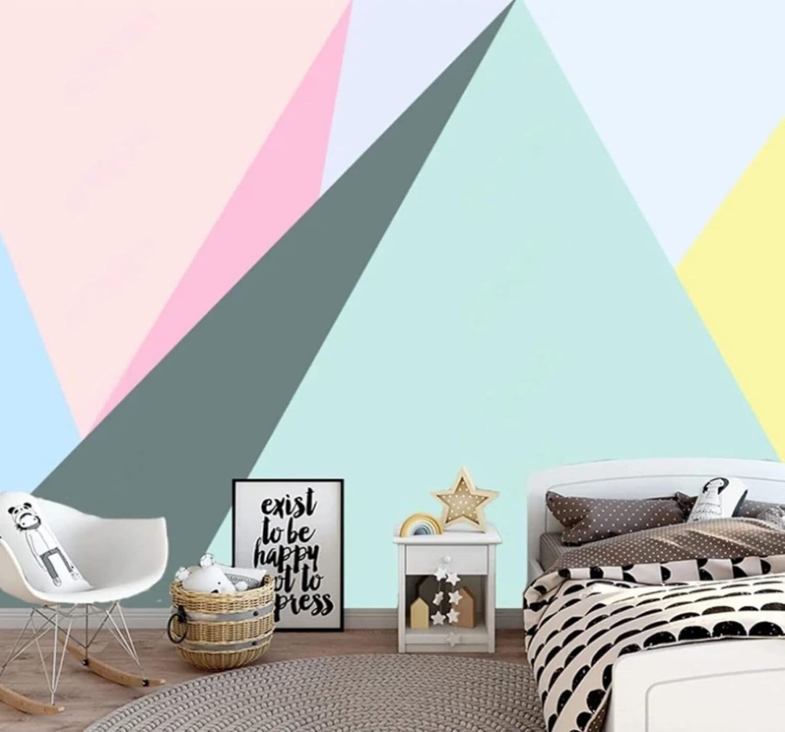 XLMING Abstract Fresh Colourful Geometric Triangles 3D Wallpaper Luxury Silk Study Dining Feature Sofa Grey Bedroom Living Room Tv Decorative Wall-350cm×256cm