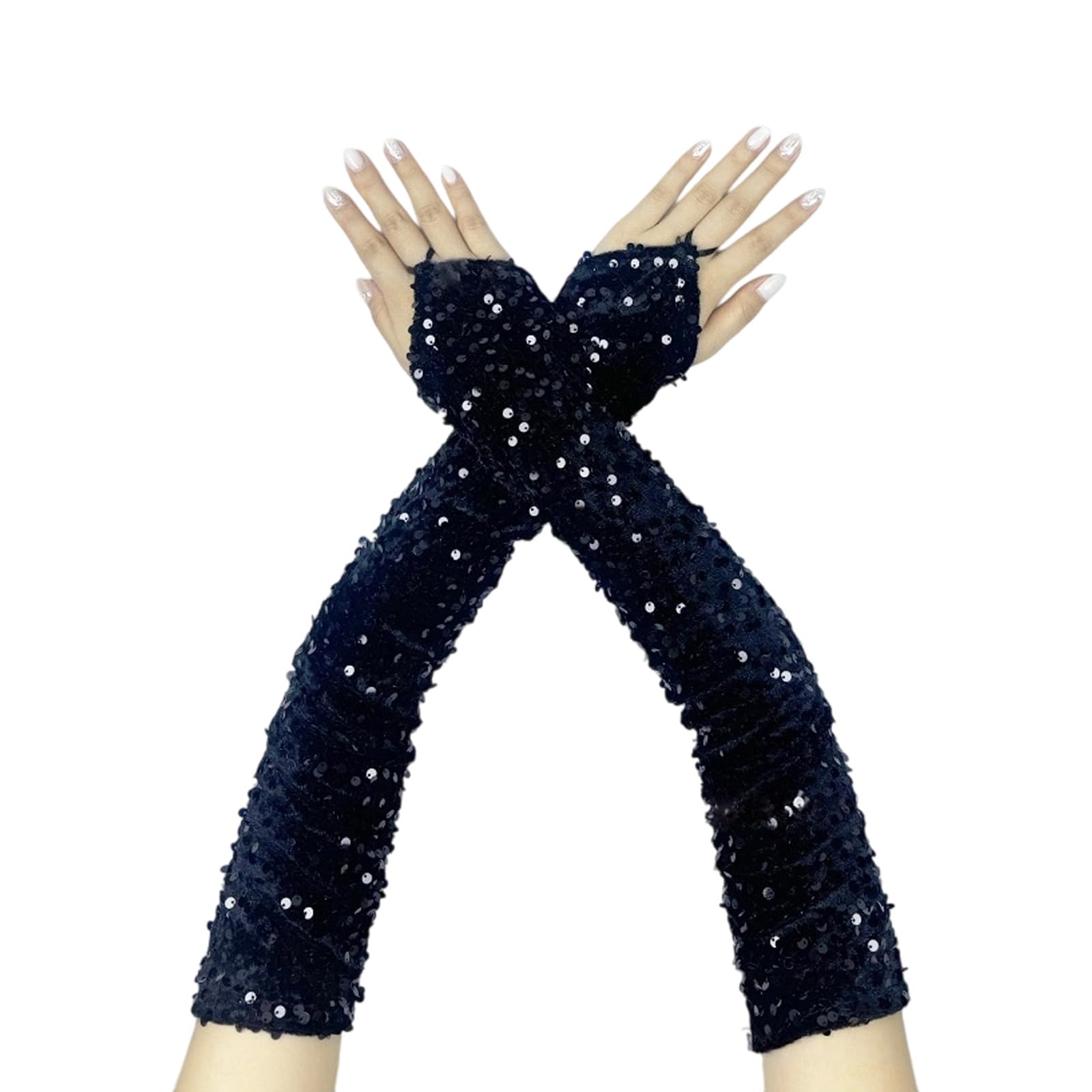 MICFENY Elegant Long Gloves Sequined French for Wedding Proms for Women and Girls 1920s Theme Musical Operas Dancing