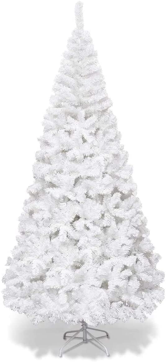 Generic CHEFJOY White Artificial Christmas Tree, Christmas Pine Tree with Sturdy Metal Base, Branch Tips Indoor Outdoor Holiday Christmas Tree Decoration, Easy Assembly White Xmas Tree