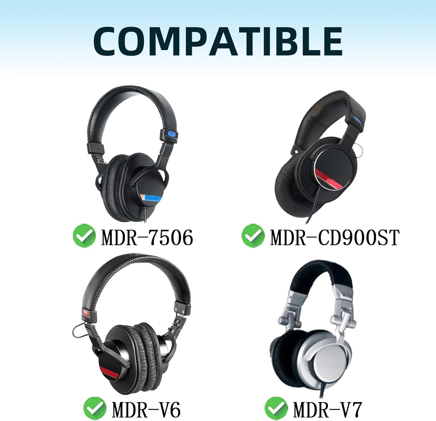 Cooling Gel Replacement Ear Pads Cushions for Sony MDR-7506 MDR-V6 MDR-V7 MDR-CD900ST Monitor Headphones, Earpads with High-Density Noise Isolation Foam, Added Thickness(Black)