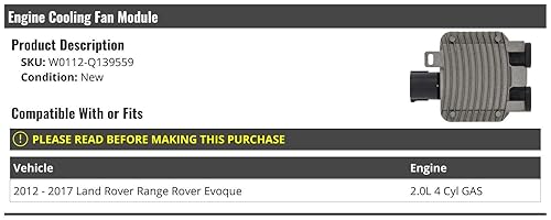 Miniatura 2 de Módulo de ventilador de refrigeración del motor compatible con 2012-2017 Land Rover Range Rover Evoque 2.0L 4 cilindros GAS