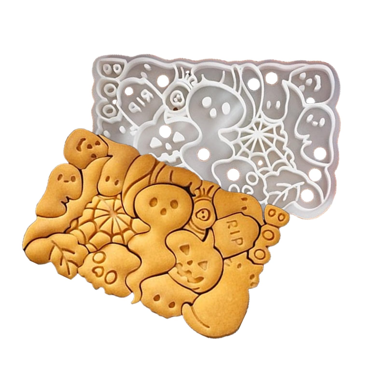 Buxuaaaa Plastics Cookie Molds Cartoon Halloween Cookie Stamp Biscuit Mold Decorating Tool Fondants Molds Dishwasher Safe Cartoon Halloween Stamp for Kitchen Bakings