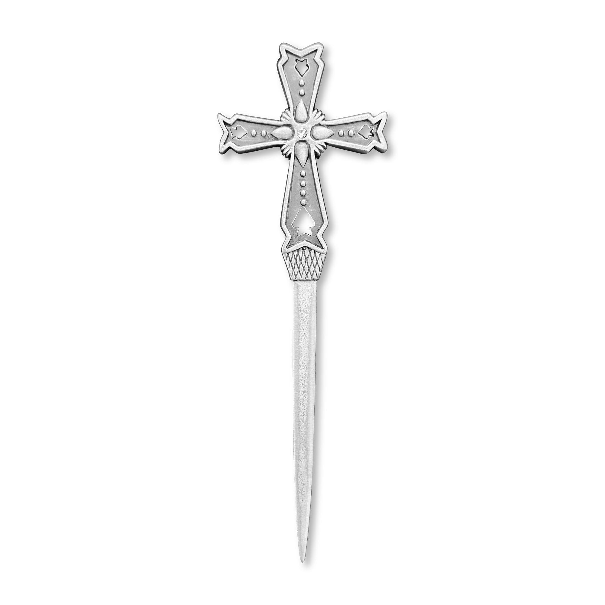 GiftsOGifts Letter Opener Cross Shape Vintage Pewter Metal Letter Opener Envelope Open Slitter, Silver Hand Letter Opener (Cross with Cutouts)