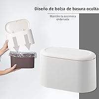 Vista 3 de SUBEKYU Mini bote de basura con tapa, pequeño cubo de basura de escritorio, mini cubos de basura para encimera, cesta de basura pequeña, blanco