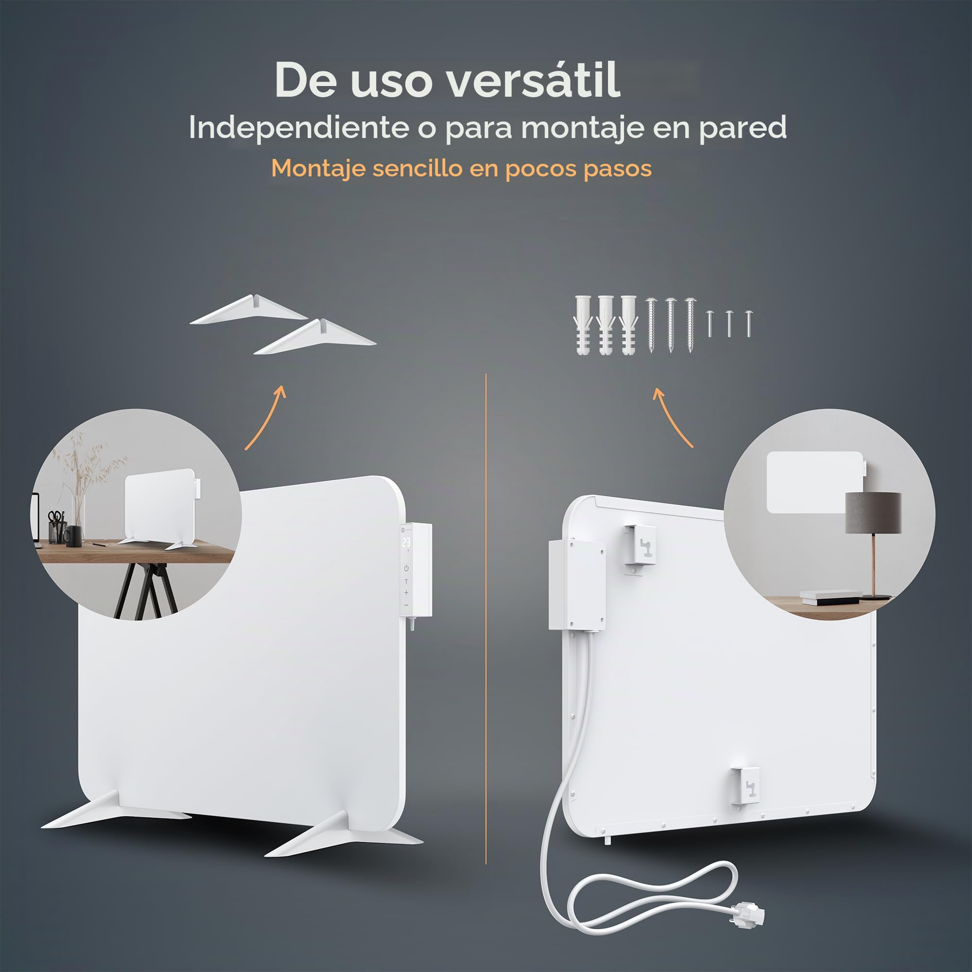 BR Bringer calefactor eléctrico por infrarrojos 450 vatios con termostato inteligente y mando a distancia, WIFI y app - para montaje en pared o uso móvil, ahorro de energía (blanco)
