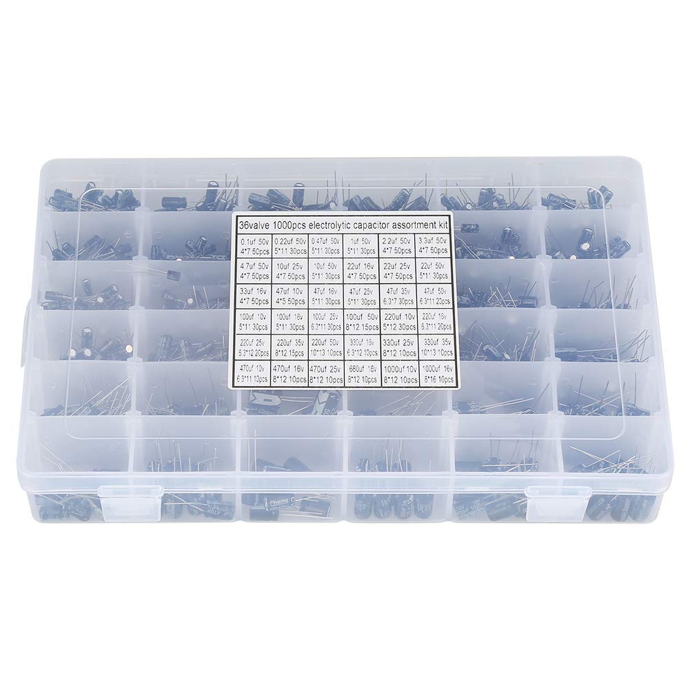 Hilitand Kit di condensatori elettrolitici Fai-da-Te Alto 990pcs Kit 36 ​​valori 10 V ~ 50 V 0,1 uF a 1000 uF