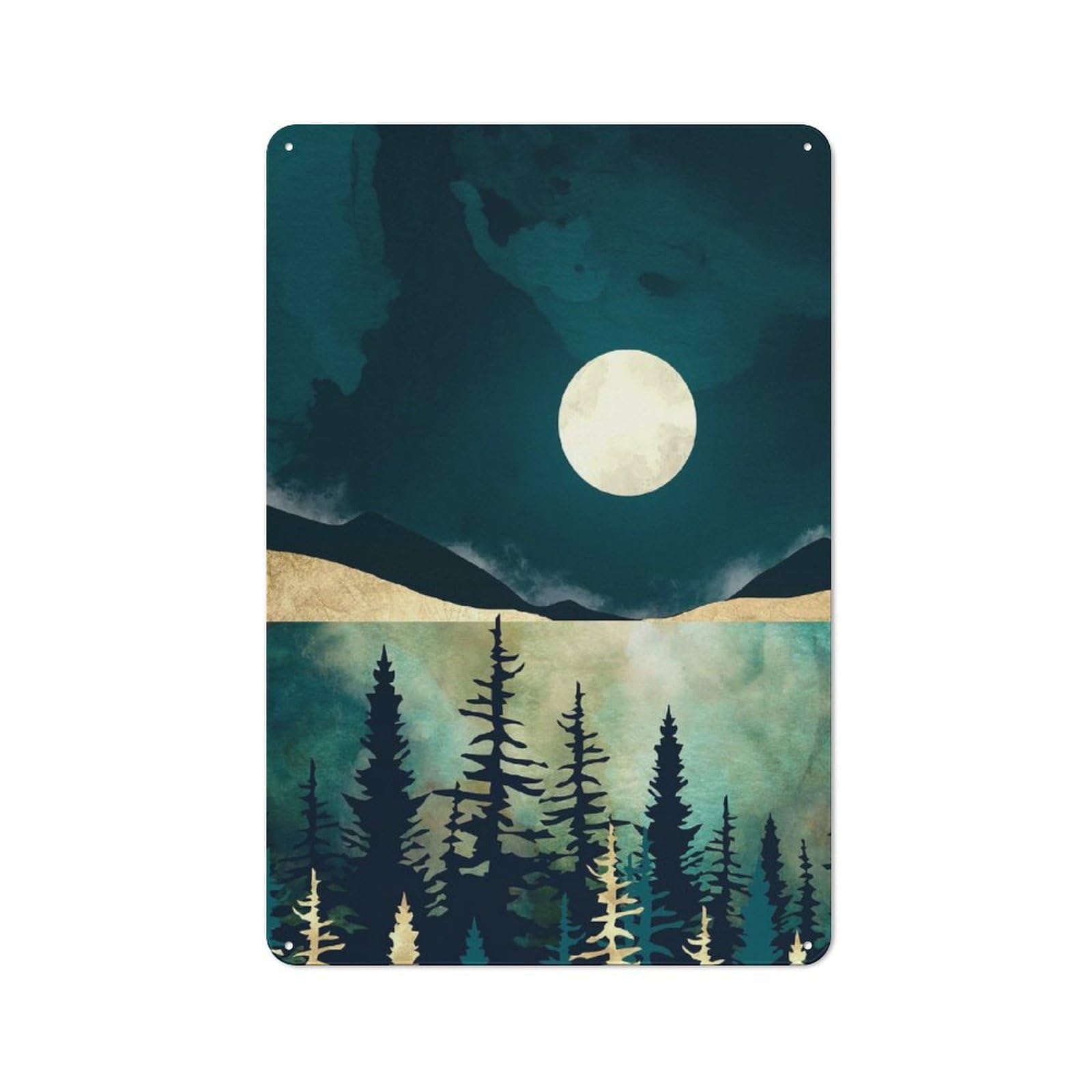 Junmoney Style-2 Metal Sign 30X20cm With Forest Moon For Workshop Wall, Vintage Decor, For Vintage Wall Decor Fans, For Metal Sign Collectors
