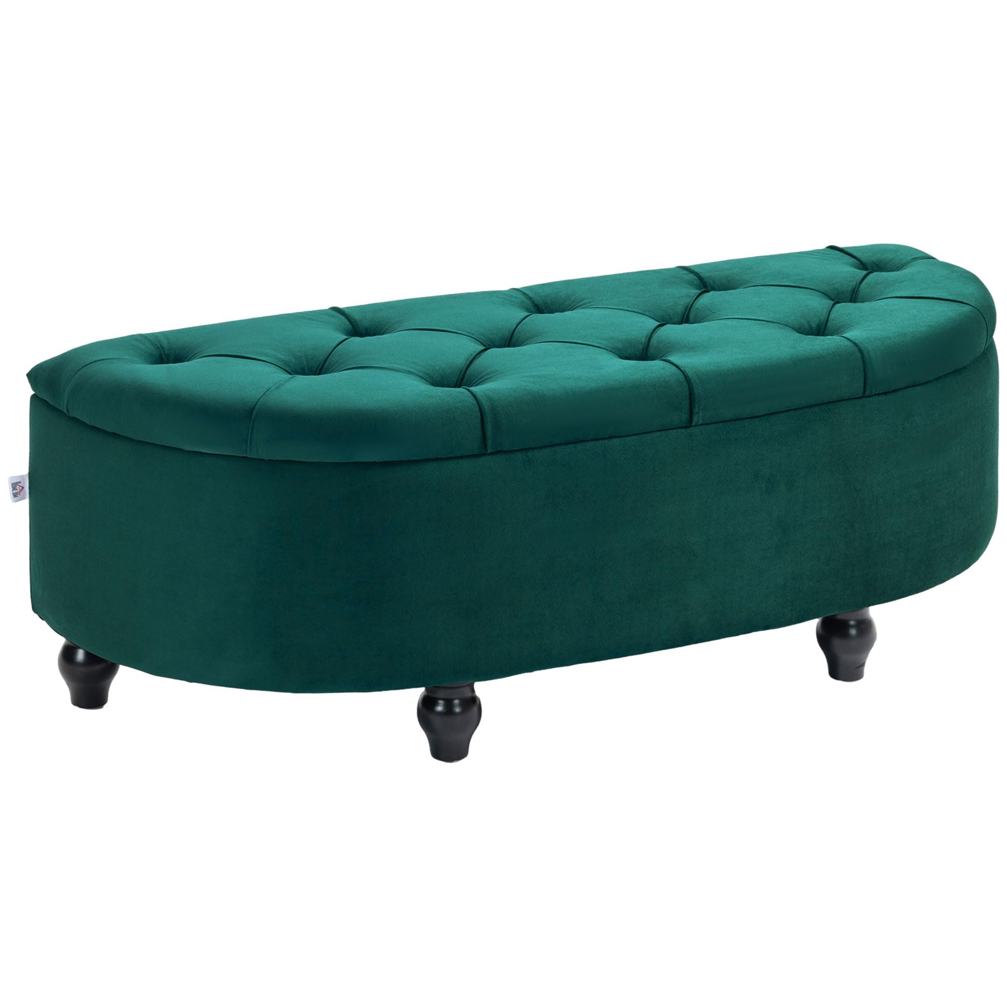 HOMCOM Sitzbank mit Stauraum Polsterbank mit Samtoptik, geöffnetem Deckel Sitztruhe mit Holzbeine, Truhenbank für Wohnzimmer Flur Schlafzimmer 120 x 46 x 42 cm Dunkelgrün