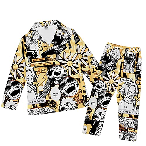 Anime MHA Pyjamas Long Tops and Bottoms Todoroki Shouto Midoriya Izuku Sleepwear Cartoon Nightwear Warm Soft Homewear