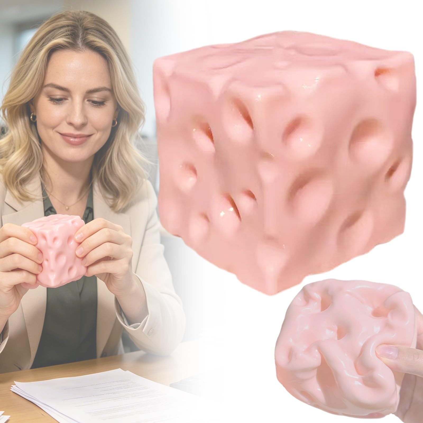 Soft Butter Squishy Ornament, Slow Rising Stress Relief Sensory Ornament, Calming Squeeze Decor for Desk & Daily Use for Adult (Cheese-Pink, One Size)