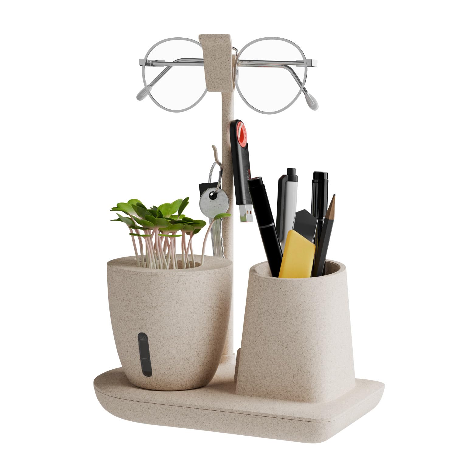 eo Pen Stand for Study Table with Self-Watering Plant Pot, Glasses & Smartphone Holder Made with Rice Husk Desk Organizer & Pencil Holder for Office, Home, Kids, Students, Study Room (Desk Station)-image-3