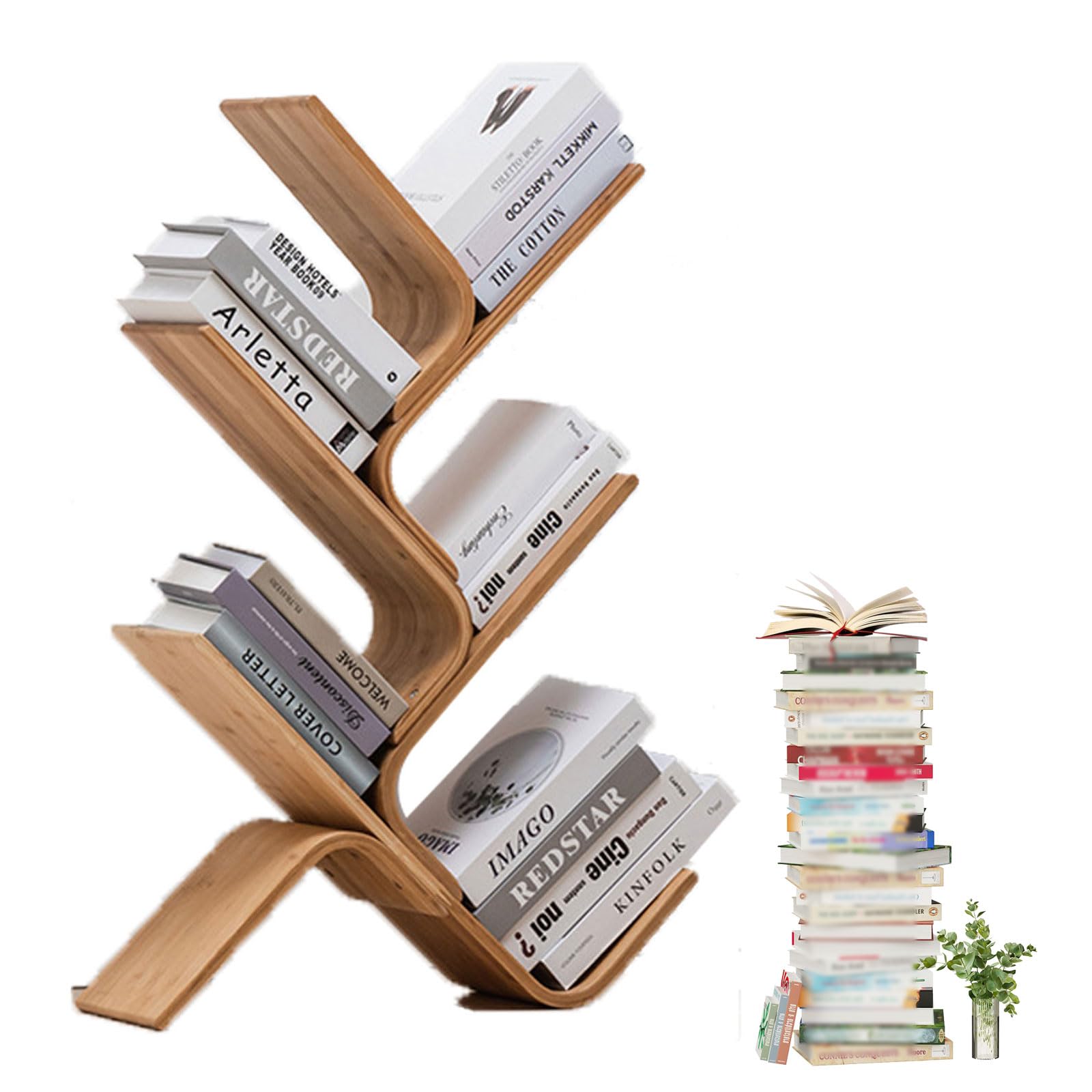 Estantería de bambú para libros, moderna y alta esquinera para dormitorio, sala de estar, oficina en casa, estante pequeño y estrecho