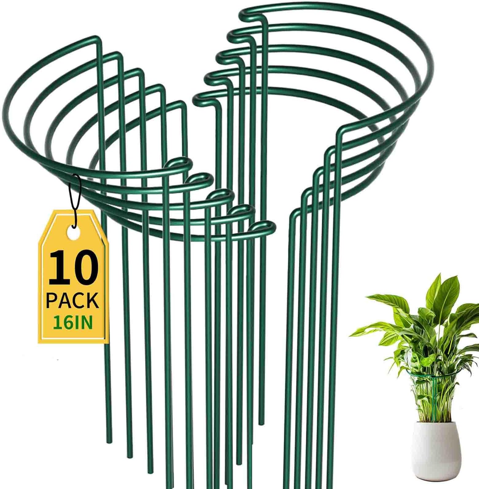 TCBWFY 10 Pack Garden Plant Support Stakes,10" Widex16 High Heavy Duty Interlinked Half Round Peony Support Ring Cage for Indoor Outdoor Plants,Plant Supports for Peony,Tomato,Hydrangea,Rose