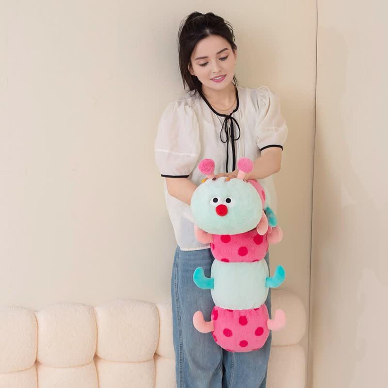 35.4 Inch Caterpillar Stuffed Animals Colorful Plush Toys Hugging Pillow Soft Plushies Doll (Aqua)