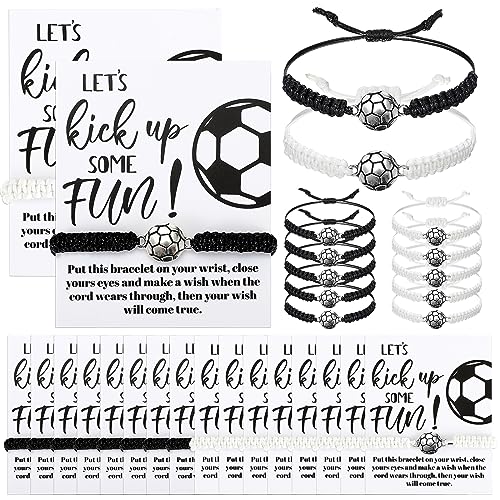 30 Pcs Soccer Bracelets Soccers Party Favors Team Gift Bulk Sport Charm Bracelet with Inspirational Cards for Men Women Players Team Birthday Goodie Bags Stuffers Favors