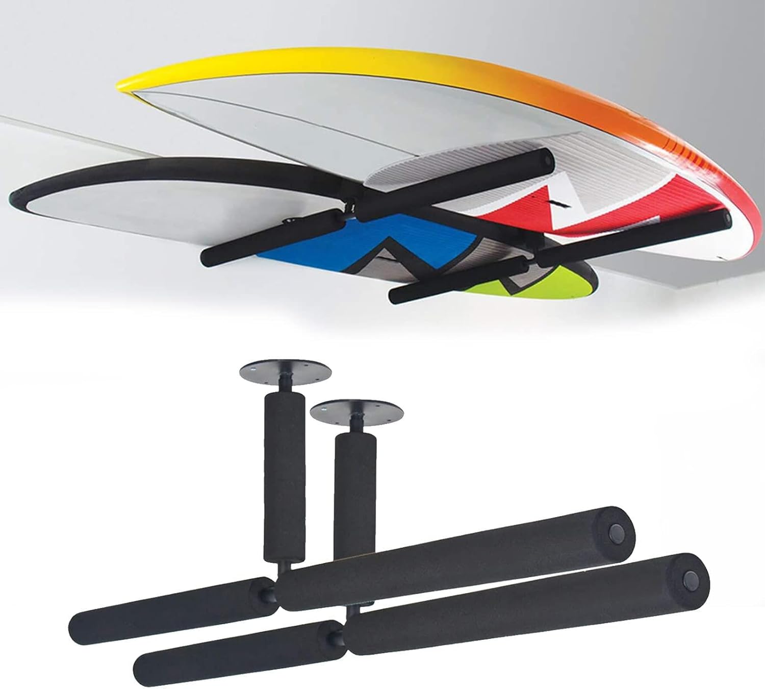 T-Bar Surfboard Wall Mount Rack, Surfboard Storage Rack, Indoor Outdoor Wall Hanging Hooks for 2 Surfboard or SUP Paddle Board Capacity 150lb