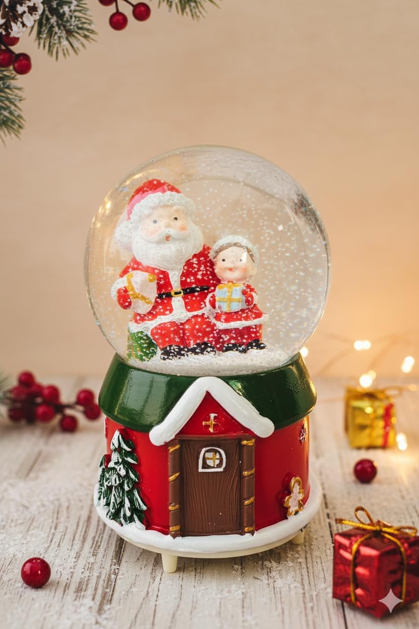 Delightful Santa Claus Toy Christmas Ball| Musical Snow Shower Globe | Animated Plush Christmas Decoration | Animated Jolly Santa Figurine | House | PoPo Toys ®