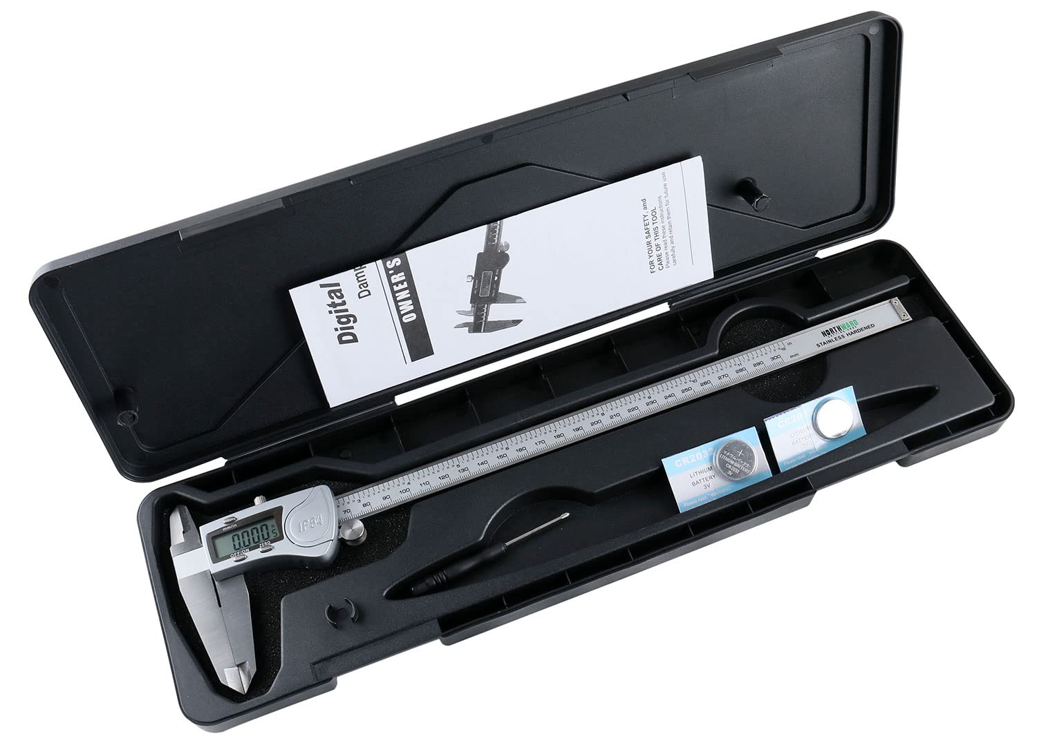 accusize – 0 – 12 "x0.0005"/300 mm x0.01 mm, electrónico Calibre digital LCD extra grande, cubierta de metal, acero inoxidable, IP54 resistente al agua, # 2015 – 0300