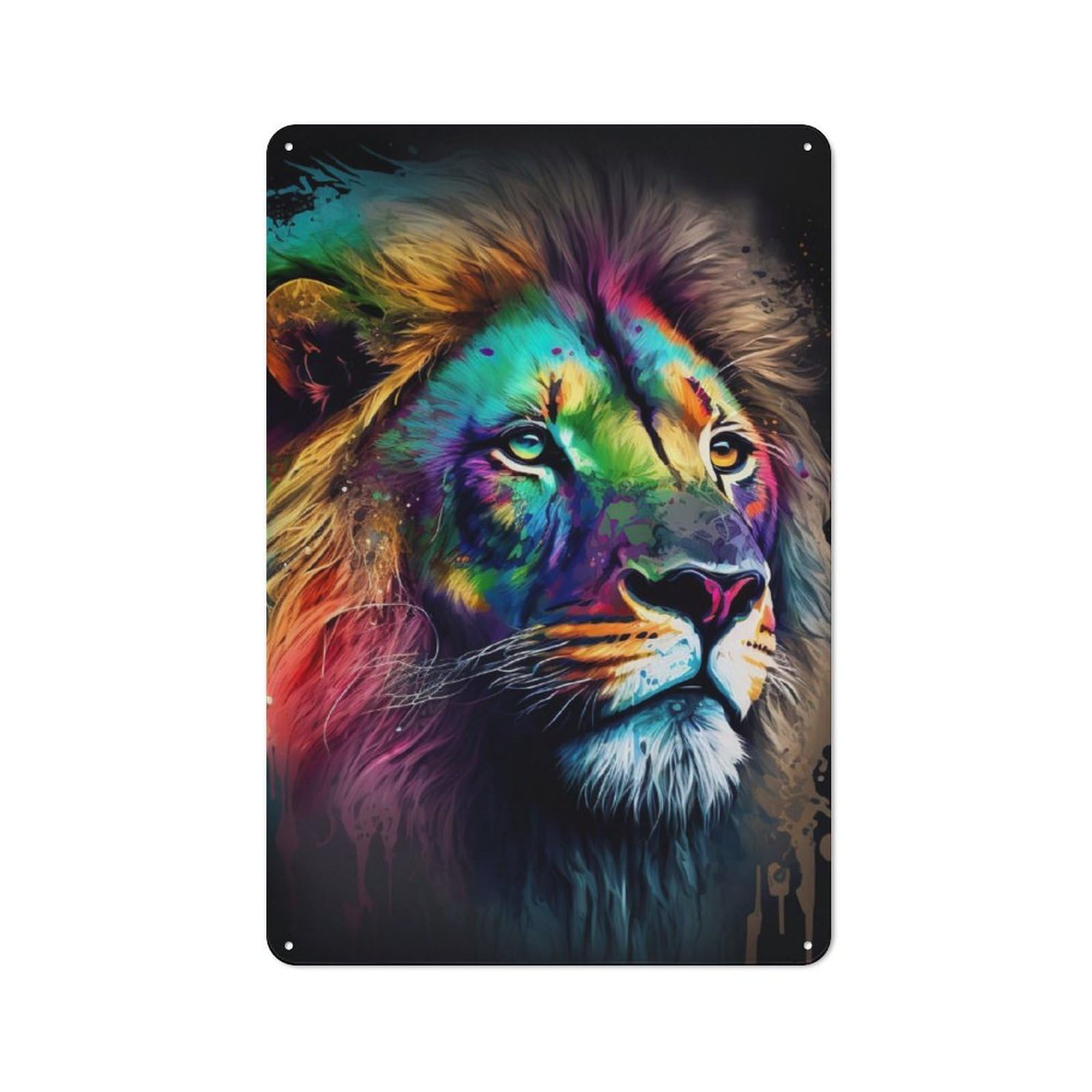 Shed Style Decorative Metal Plaque 30x20cm Featuring Color Splash Lion, Porch Wall Decor for Patio Bar, Workshop, Shed Or Kitchen