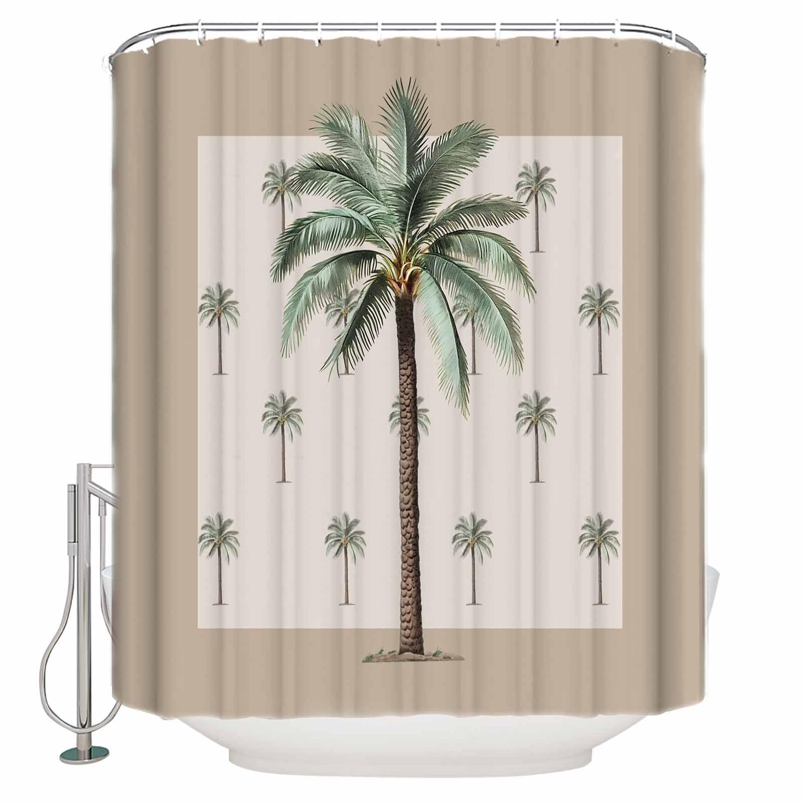 Palm Tree Shower Curtain Set with Hook 48" x 72",Tropical Summer Beach Plant Leaves Washable Cloth Polyester Fabric Shower+Curtain,Waterproof Bath