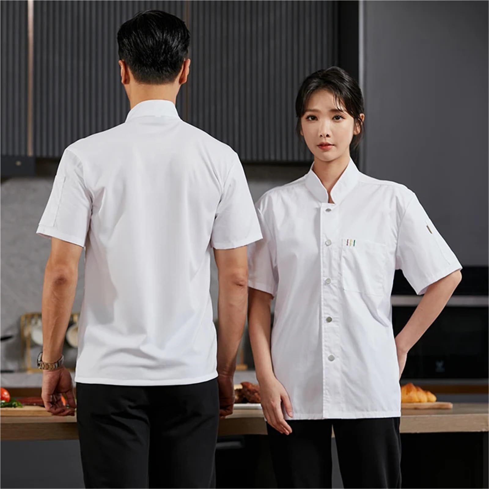 Chaquetilla Cocinero Uniforme de Chef Manga Corta, Camisa Cocinero, for Hombre y Mujer, Uniforme Cocina for Restaurante, Hotel, panadería, Ropa Trabajo Unisex for Camarero