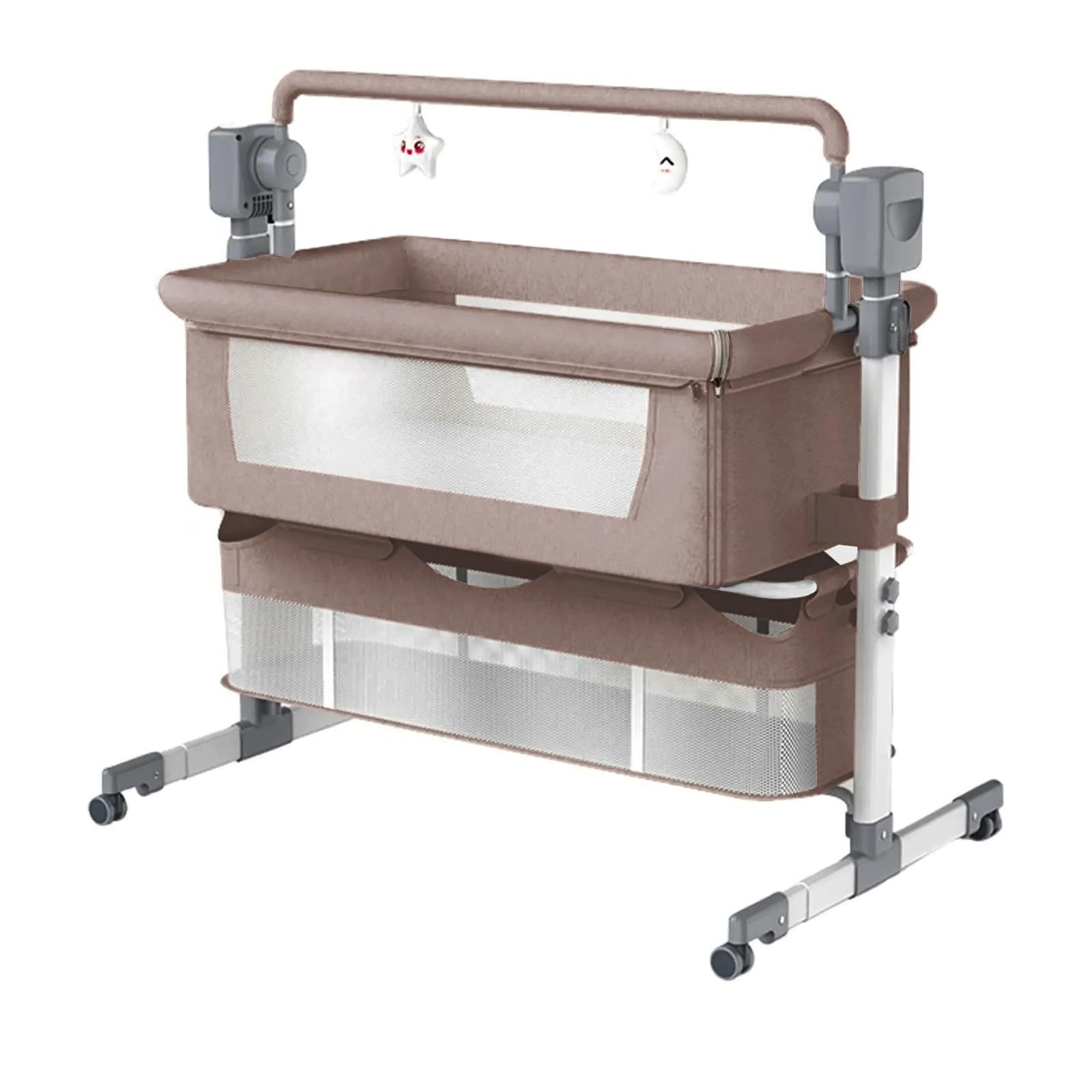 Electric Bluetooth Smart Next to Me Crib, Multi-functional Baby Bedside Crib, Height Adjustable Bedside Cribs Baby Bassinet (601 Khaki)