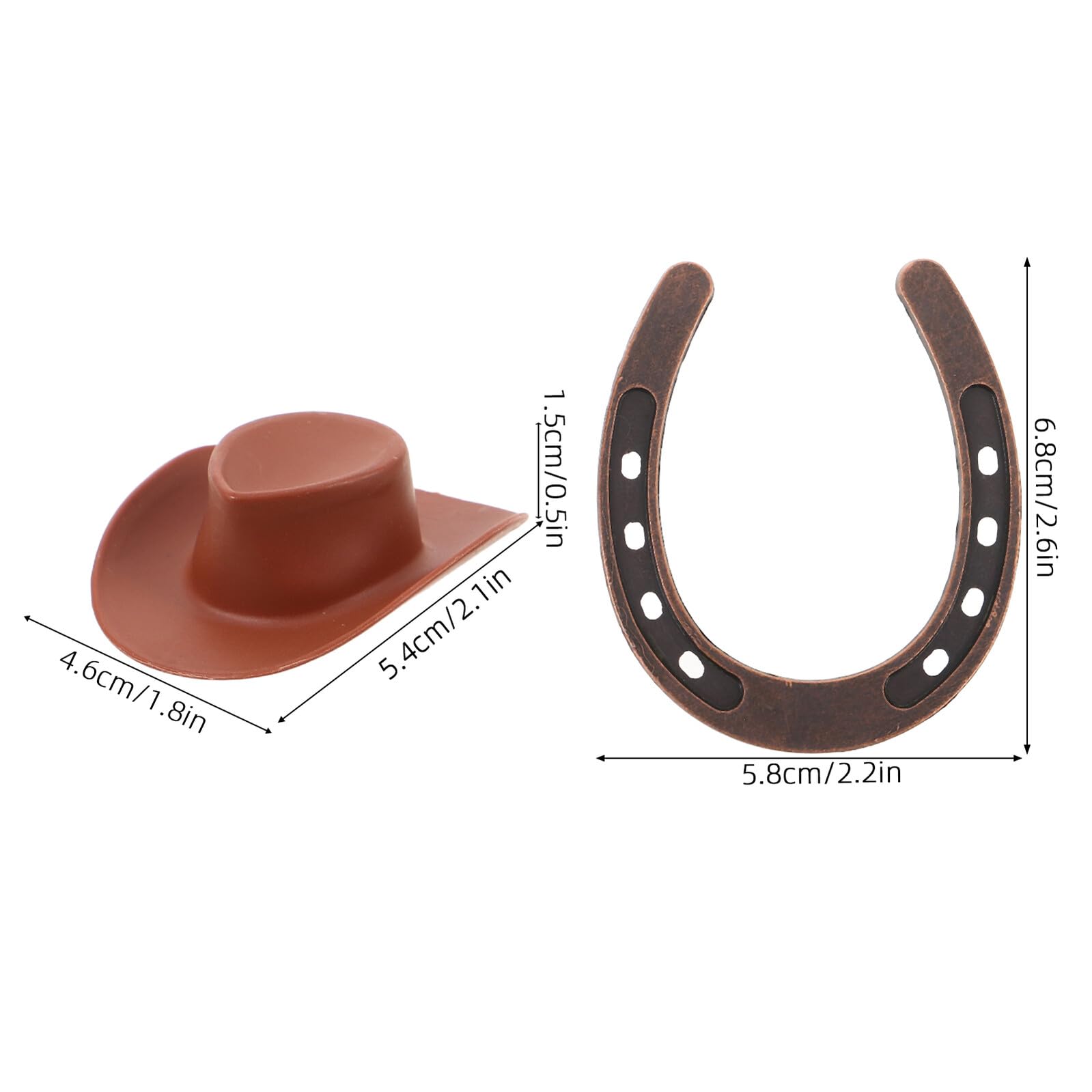 Juego de Decoraciones para Fiestas del Oeste 12 Herraduras de Plástico Pequeñas y 12 Mini Sombreros de Vaquero, Adornos para Cumpleaños y Celebraciones Temáticas, Decoración Ligera