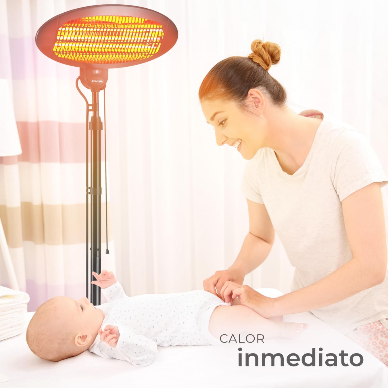 tectake® Calefactor por Infrarrojos, 3 Niveles de Potencia, Ajustable en Altura, Protección Antivuelco, Estufa Exterior, Bajo Consumo, Calefactor Electrico Terraza Exterior - Negro