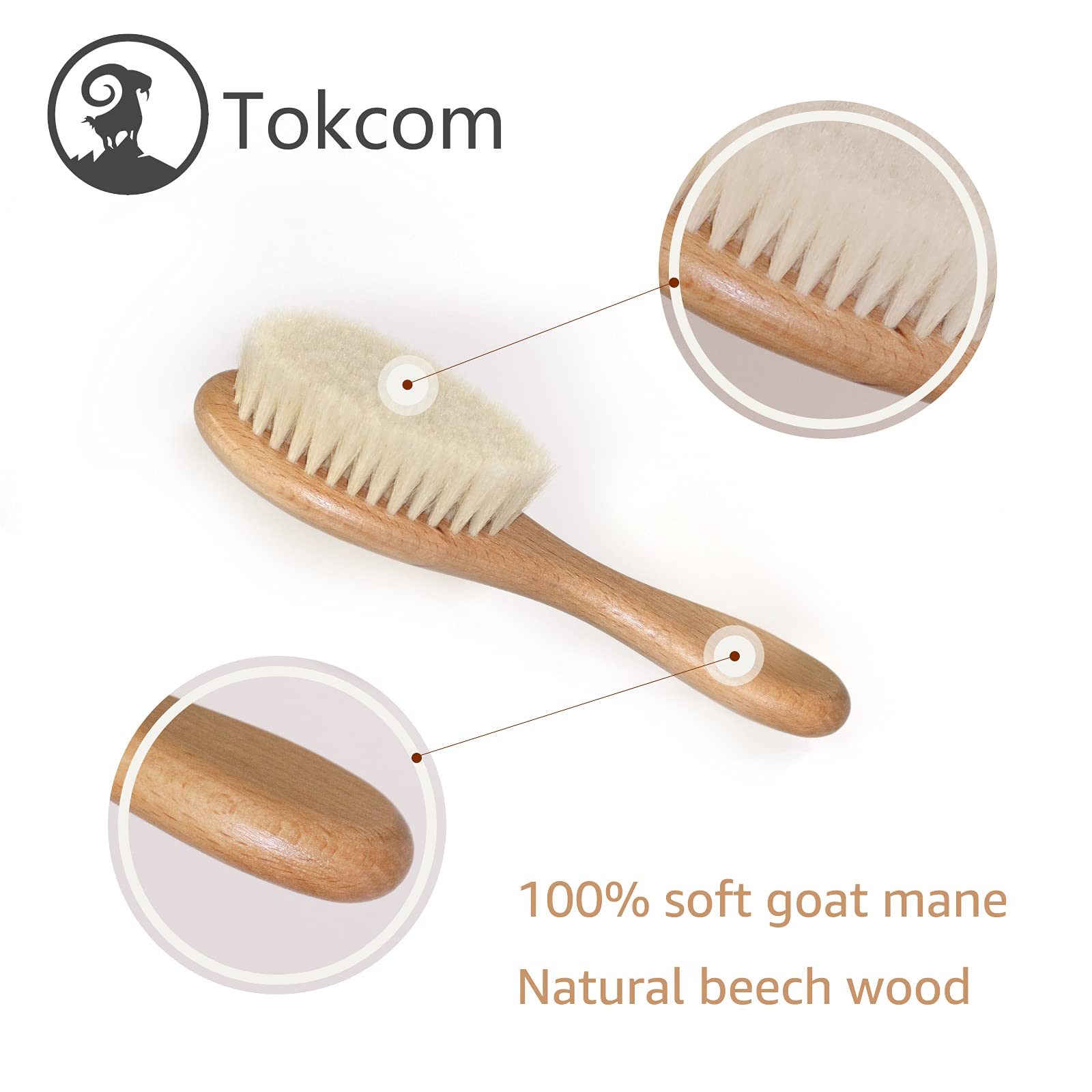 Spazzola per capelli per bebè, Spazzola per massaggi per bebè con manico in legno e setole di capra super morbide per neonati e bambini piccoli