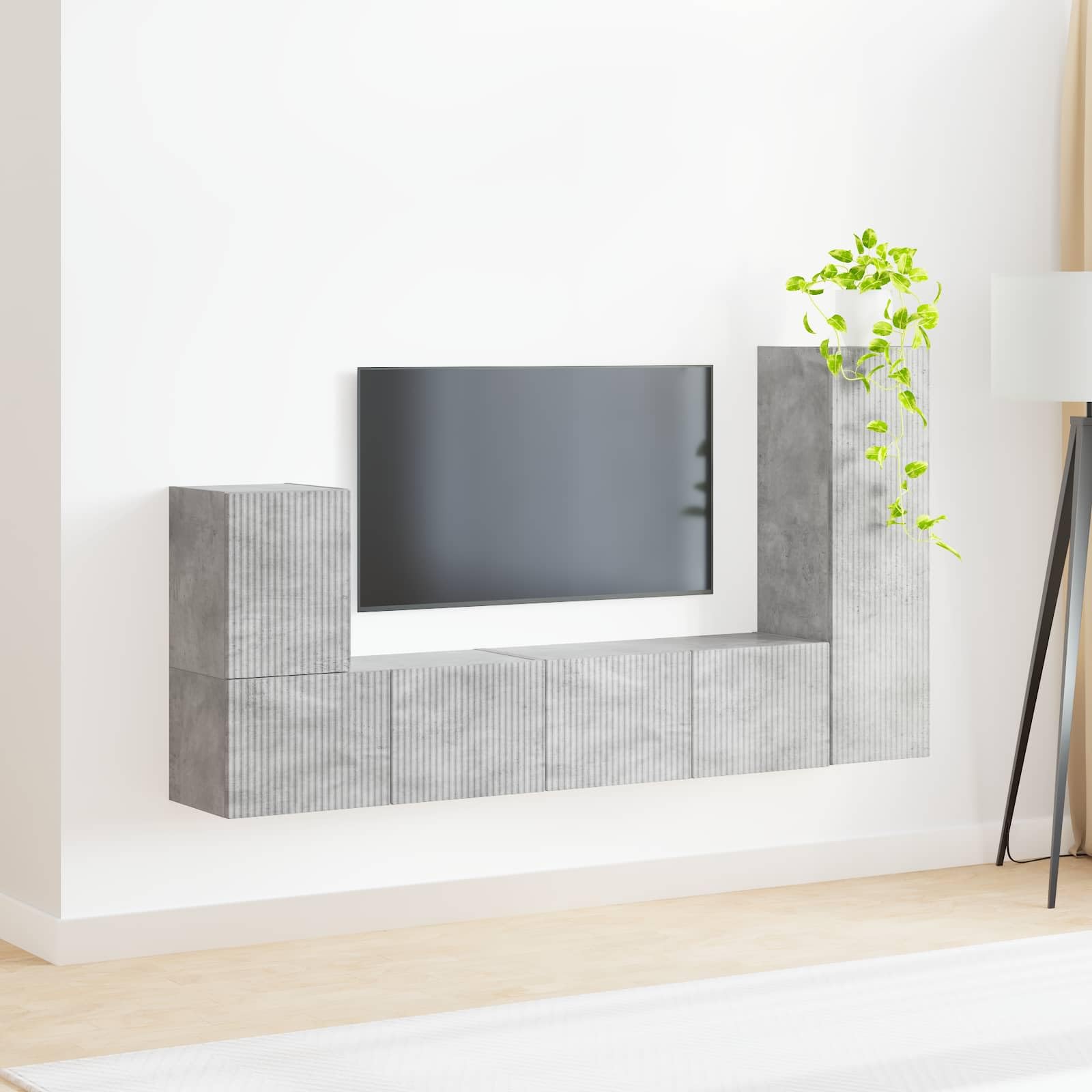 TV-Schrankset Wandmontiert 3-teilig, Beton Grau Holzwerkstoff, Modernes Media Center für Wohnzimmer, Elegantes Entertainment-Möbel mit Stauraum