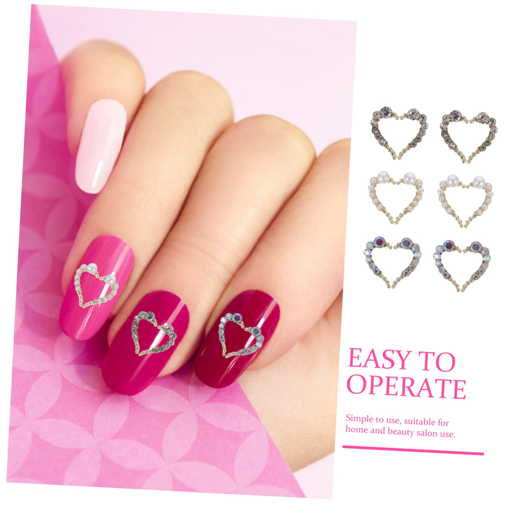 PartyKindom Colorful Rhinestones for Nails 12pcs Nail Art Decorations Heart Shape Studs DIY Jewelry Party Accessory