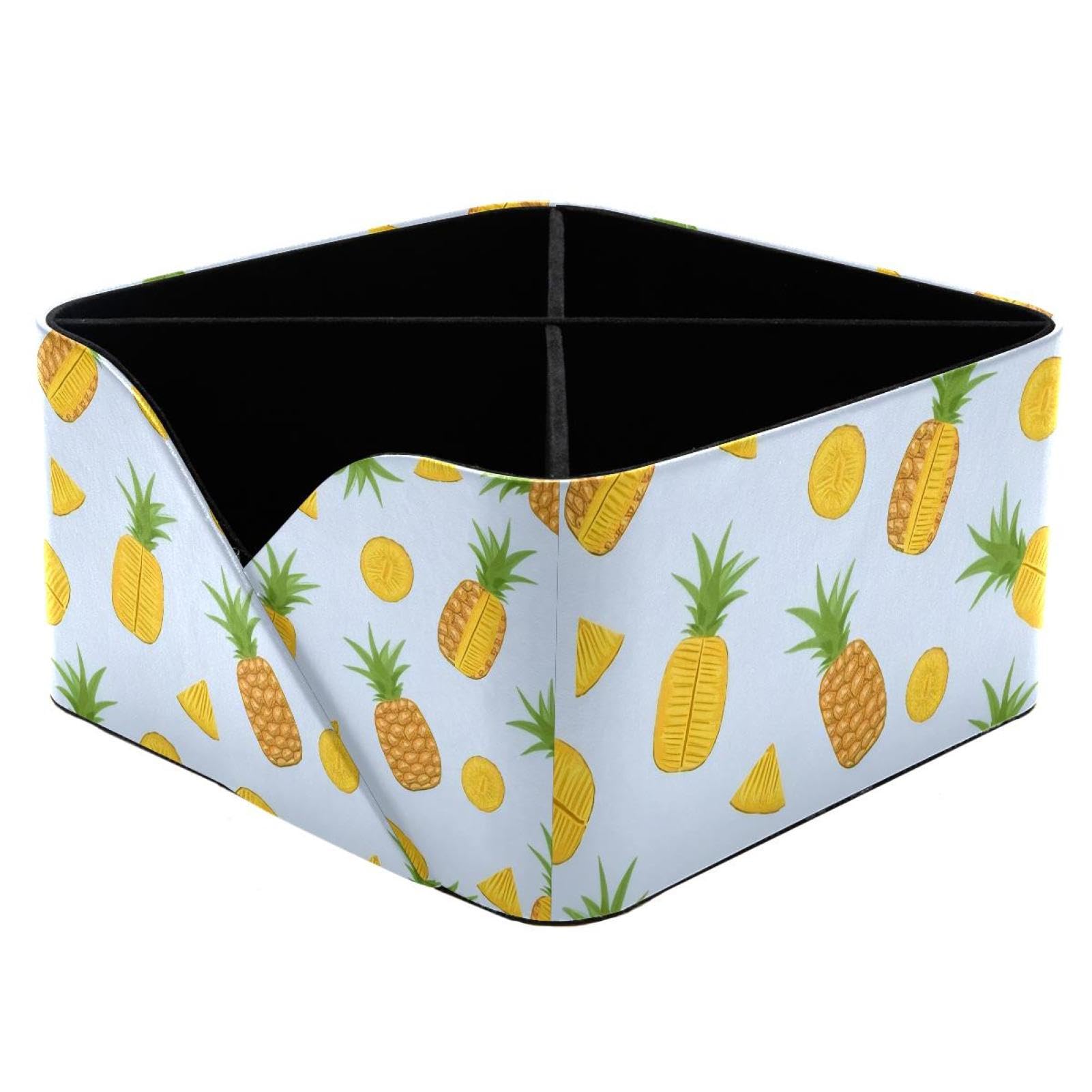 KengjuTesu Cut Pineapple Desktop Organizer Pen Holder, Rectangular Pencil Cup for Office, Study and Makeup Stations