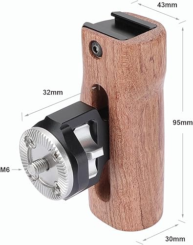 Miniatura 2 de Mango de madera ajustable con soporte de roseta M6 y boca superior para zapata caliente para kit de jaula de cámara DLSR (interruptor de mano