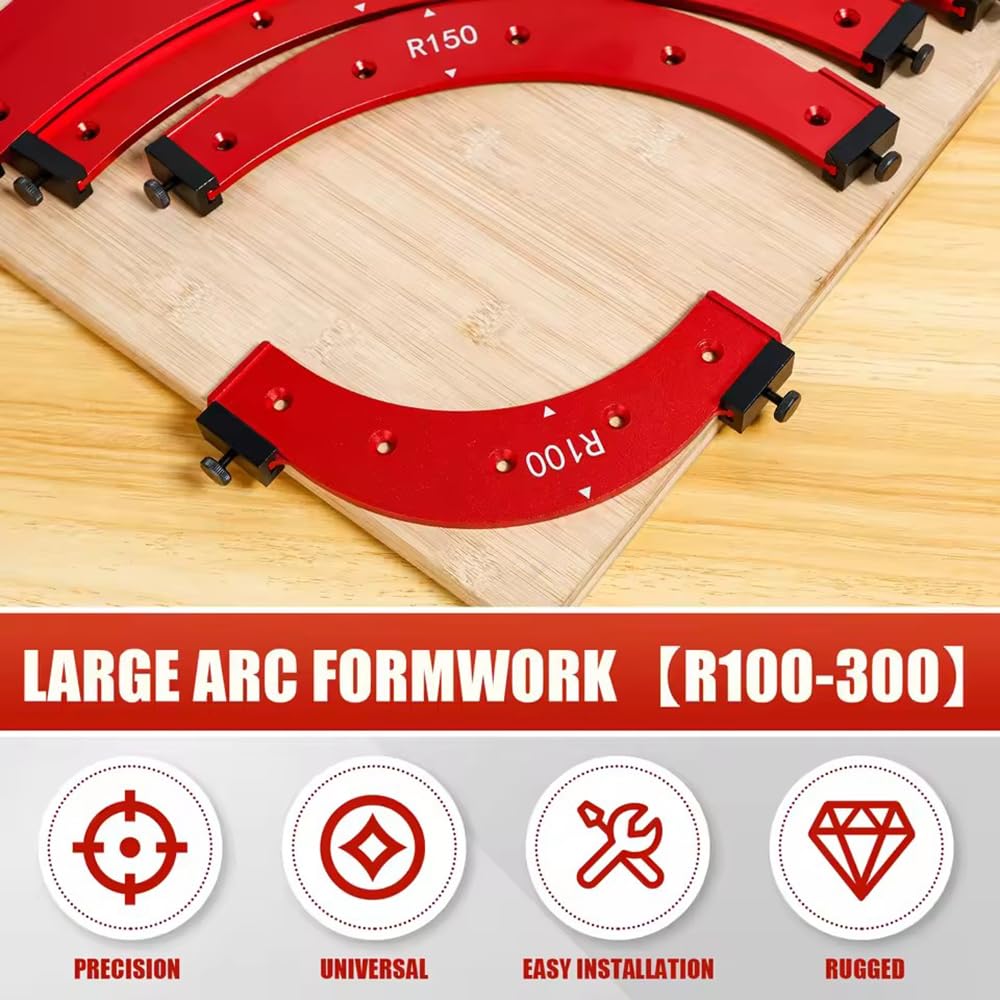 Gabarit d'angle rond,Gabarits d'angle rond pour le travail du bois,Pochoirs De Rayon De Coin Rond Pour Le Travail Du Bois,avec clip amovible en alliage d'aluminium R100-R300 pour le travail du bois