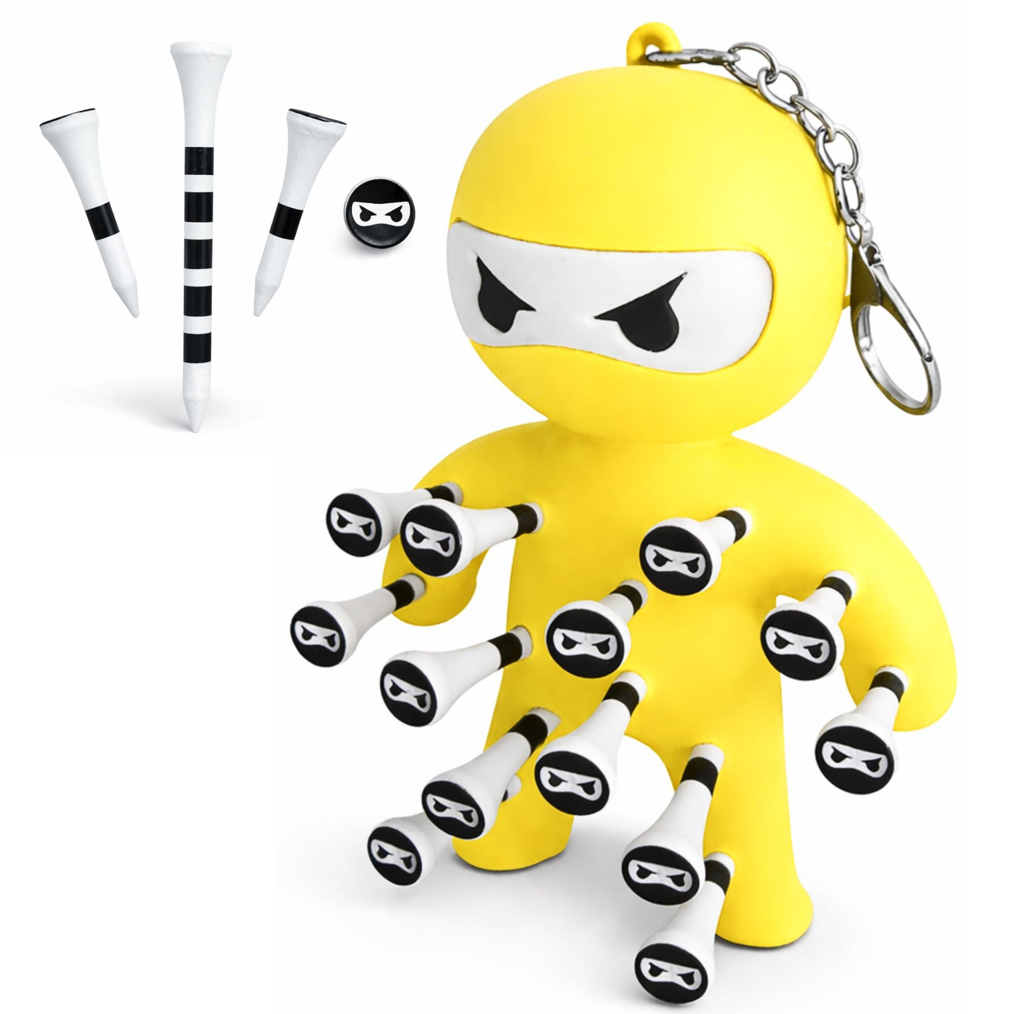 Golf Tee Holder – Ninja Design Holds 13 Tees | Newest Version - Great Gift For All Golfers (Yellow (Including 14 Ninja Tees))