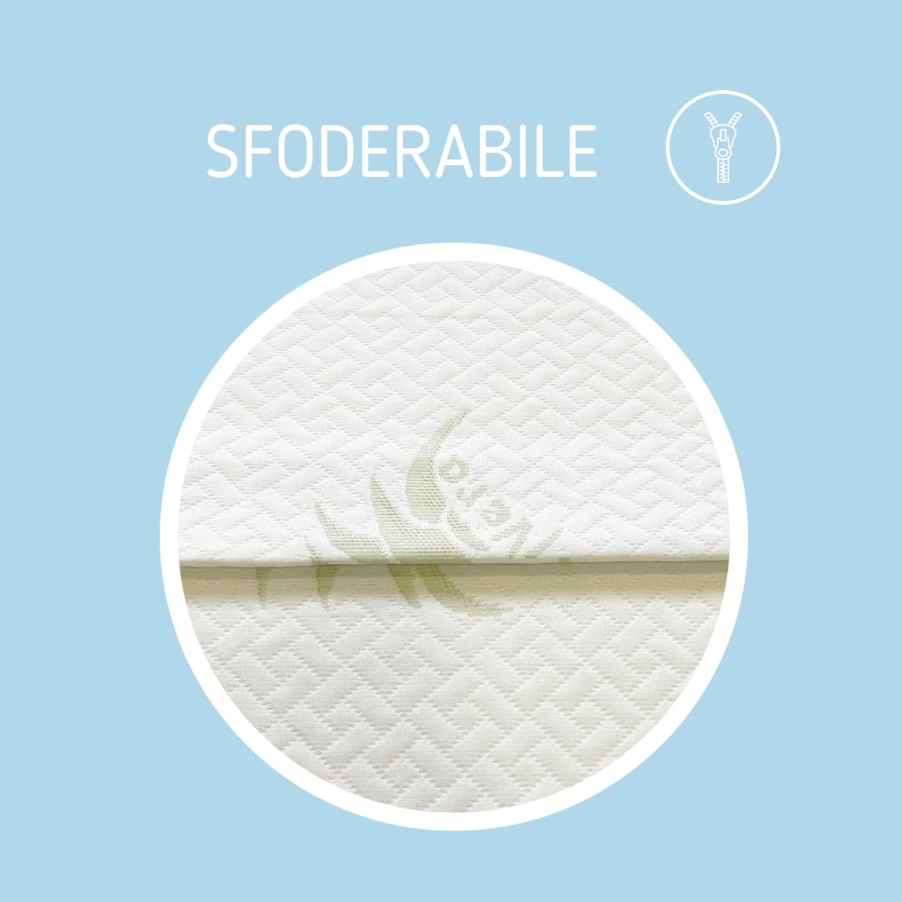 Kiby® Cuscino per Lettino (Certificato OEKO-TEX® e CERTIPURTM) in MEMORY FOAM YLANG TOUCH® ed Esterno in Aloe Vera, Lavabile e Sfoderabile