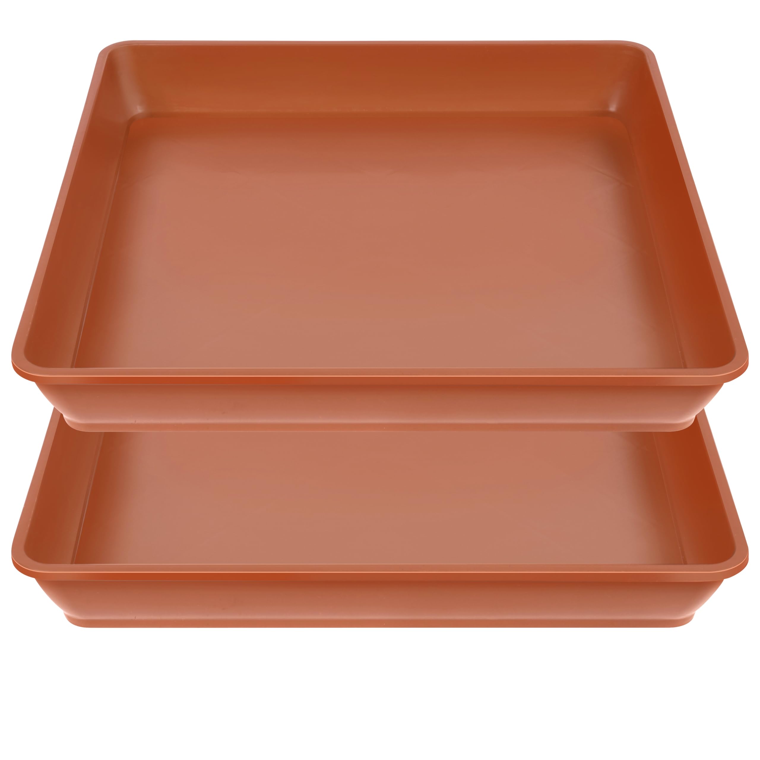 LWALRS 2 Pack Square Plant Saucer 20 22 Inch, Extra Large Plant Saucers, Heavy Plastic Water Tray Tor Plants, Planters for Indoors and Outdoors Plants, Deep Plant Trays for Pots (20 inch, Terracotta)