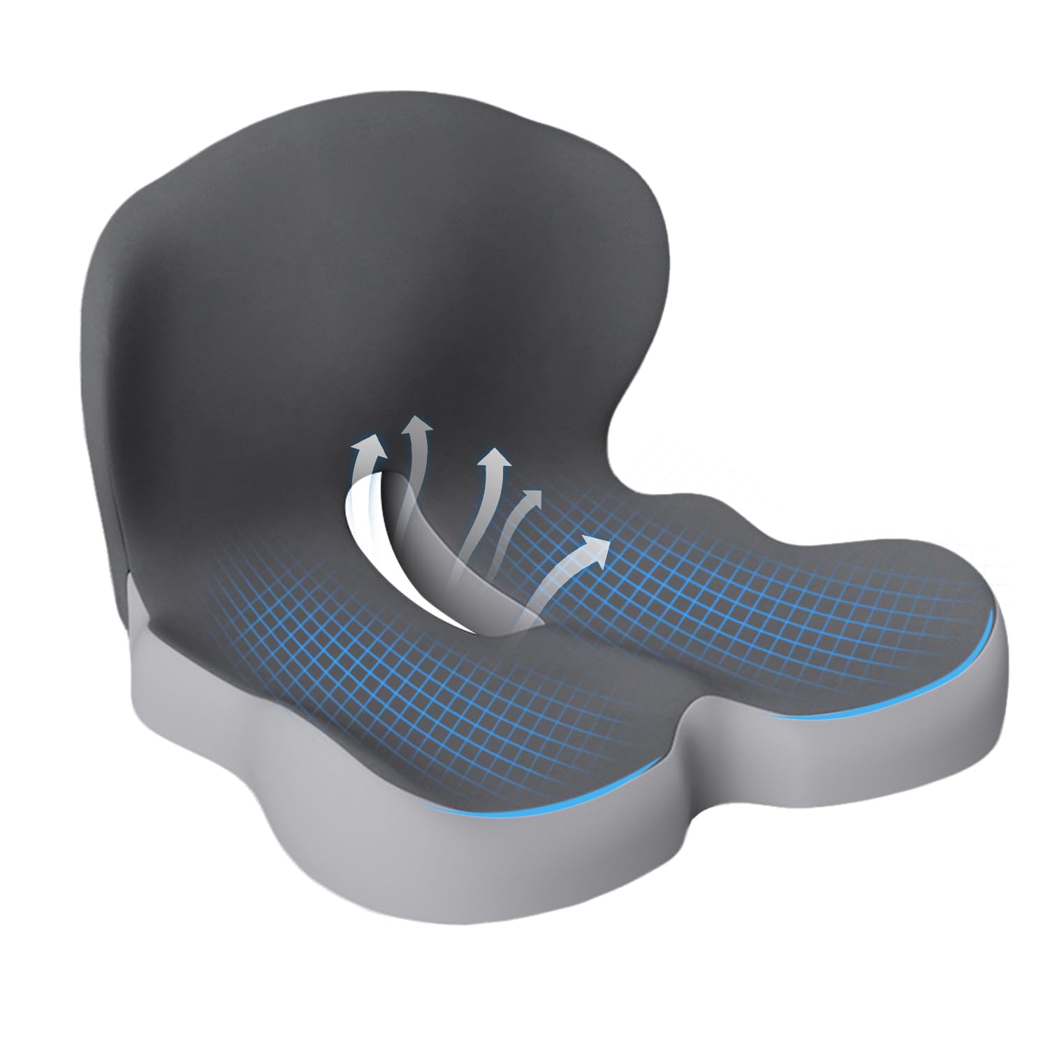 Gresonic Cojín ergonómico de espuma viscoelástica, para oficina, coche, sillas de juegos y comedor, ciática, coxis y coxis, soporte lumbar y lumbar (A, talla única)