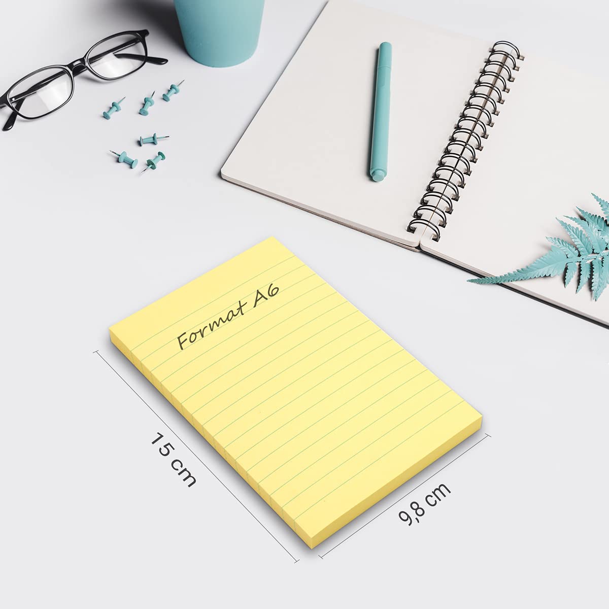 WAYTEX 931680 100 Nuty samoprzylepne A6 z liniami Blok 100 arkuszy samoprzylepnych dużych 9,8 x 15 cm - Pastelowy żółty kolor