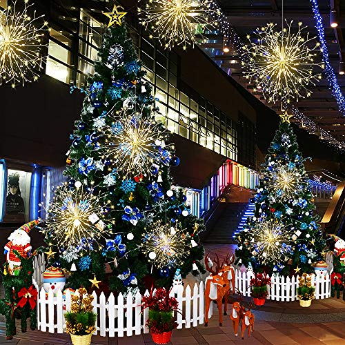 8 packs Firework Lights Copper Wire LED Lights, 8 Modes Dimmable String Fairy Lights with Remote Control, Waterproof Hanging Starburst Lights for Parties,Home,Christmas Outdoor Decoration